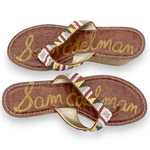Sam Edelman Rosa Nude Ginger Beaded Thong Cork Wedge Sandal Flip Flop Size 8.5 thumbnail 3