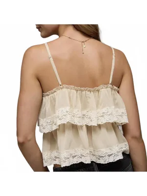 AE Chiffon Tiered Ruffle Tank Top American Eagle NWT Light Khaki Large thumbnail 4