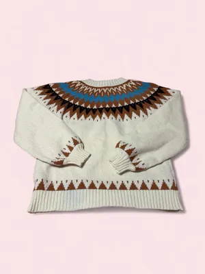 Panache Cream Fair Isle Turtleneck Sweater with Brown and Blue Accents thumbnail 2