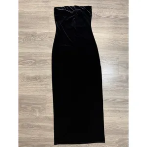 Misty Rose Black Velvet Strapless Maxi Dress M‎ Side Slit Bodycon Gothic Vampire thumbnail 14