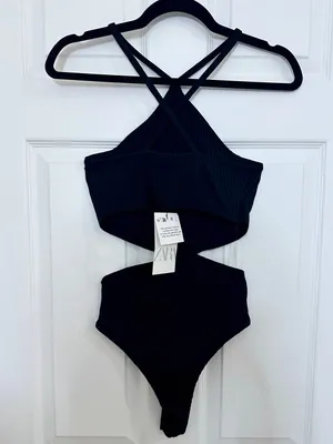 NWT Zara Cut Out Halter Bodysuit – Black – M thumbnail 10