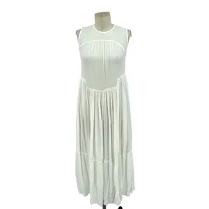 Vince Shirred Sleeveless Tiered Midi Long Dress in‎ Off White Size XS thumbnail 3