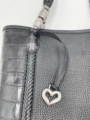 Vintage Brighton Black Pebbled Leather Croc Embossed Shoulder Bag Bucket Tote thumbnail 5