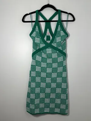 Free People Beach Women’s Green & White Terry Knit Mini Dress Size Small Boho thumbnail 2