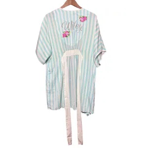 Betsey Johnson Medium Wifey Embroidered Striped‎ Robe Mint Green White Floral thumbnail 5