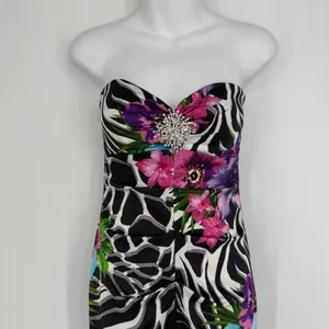 Cache Strapless Floral Zebra Mermaid Gown Size 2 Black Vintage Y2K Prom Party thumbnail 2
