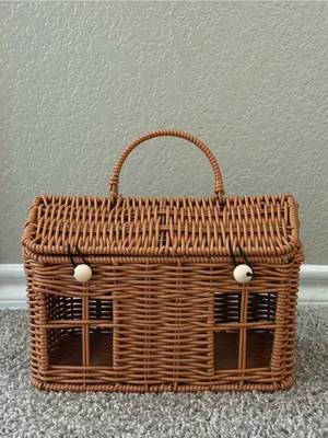 Vintage Style Wicker House Handbag Brown Cottagecore Basket Purse Picnic Woven thumbnail 11