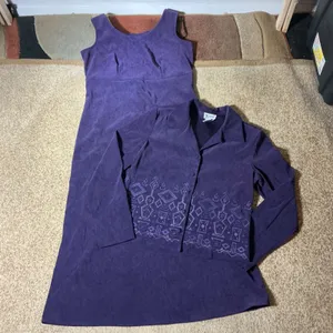 K Studio Purple Faux Suede Dress‎ Embroidered Jacket 2 Piece Set Womens 12 thumbnail 2