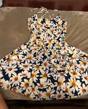 TJ Maxx White and navy floral dress thumbnail 1