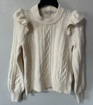 Madewell Hollydene‎ Sweater Women's Size Small Cream Ruffle Shoulder Merino Wool thumbnail 1