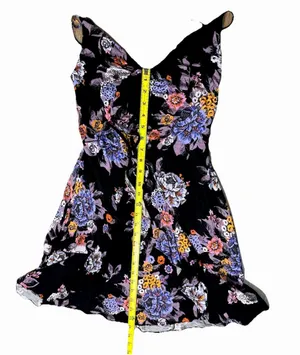 Free People Happy Heart Floral Mini Dress Small Black Purple Ruched Tie Front Sm thumbnail 7