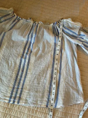 Girl krazy 100% cotton off shoulder coastal Beach boho stripe white blue top M thumbnail 12