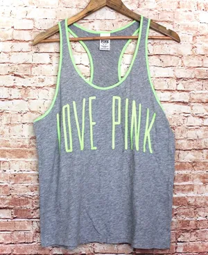 Victoria's Secret Pink | Gray/Green Racerback Tank thumbnail 1