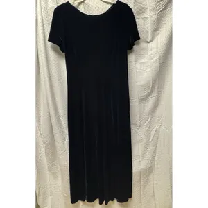 Vintage Caren Desiree Co. Deep‎ Navy Blue Velvet Maxi Dress Size 10 Fitted Flair thumbnail 6