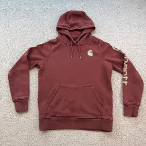 Carhartt Womens Relaxed Fit Hoodie Burgundy Sleeve Logo Sweatshirt 102791 S 4-6 thumbnail 1