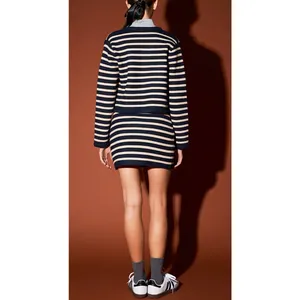 English Factory Knit Stretch Navy Blue & Cream Striped‎ Mini Skirt Size Large thumbnail 2
