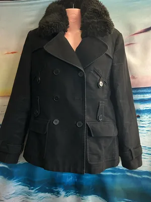 Anne Taylor Loft Black Women's Double-Breasted Jacket with Faux Fur Collar SZ 6 thumbnail 1
