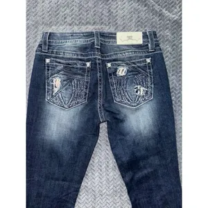 Miss Me Women's Standard Bootcut Embellish Blue Denim Mid Rise Dark Wash Size 28 thumbnail 3