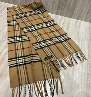V. Fraas Cashmink Scarf Tan Plaid Check Made‎ in Germany Fringed Winter Wrap thumbnail 1