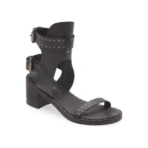 Free People Happiness Heeled Black‎ Leather Studded Cuff Sandals Buckle US 7 New thumbnail 3
