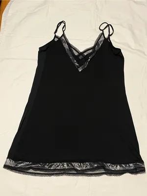 Victoria's Secret Black Lace Trim Cami Tank Top Silver Shimmer Metallic Hem L thumbnail 4