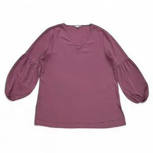 Maurices Mauve Pink Lantern Sleeve Lattice Neck Blouse Size Large thumbnail 3