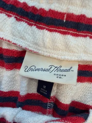Universal Threads Terry Cloth Shorts Red Navy Stripe Drawstring Medium - C30-095 thumbnail 2