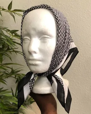 Black white houndstooth gingham plaid scarf headwrap #classy #glamour #whimsygoth #gothic #coquette grunge retro Measurement in pics thumbnail 1