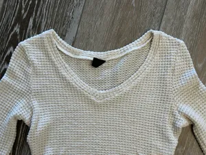 SheIn Sz S Long Sleeve Waffle Weave Cream Ivory Knit Top thumbnail 3