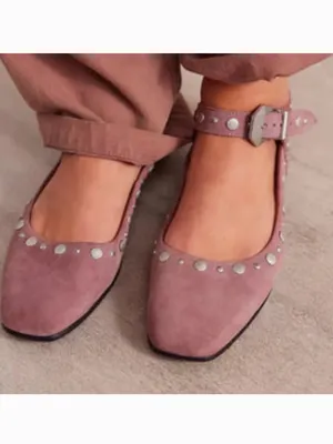 Free People Mauve Suede ‘Mystic’ Mary Jane Ankle Strap Studded Flats, Size 9 thumbnail 2