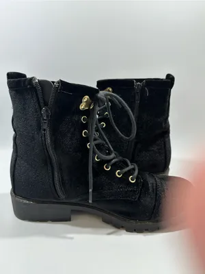 Betsey Johnson Bugsy Black Velvet Combat Boots Beaded Insect Bee Sz 8 Whimsigoth thumbnail 4