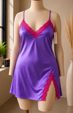 Victoria’s Secret Satin Lace Trim Slip Dress XXL Purple Pink NWT thumbnail 1
