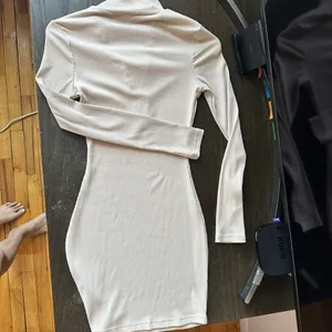 Ribbed 3/4 Zip Long-Sleeve Dress Cream thumbnail 4