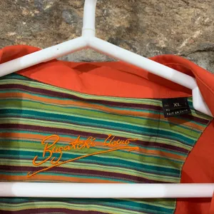 Y2K Early 2000s Orange Bugatchi Long Sleeve Button Down Top w/ Green Striped Accents thumbnail 3