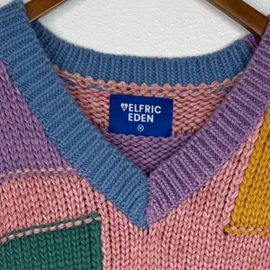 Aelfric‎ Eden Colorful Rainbow Fringe Sleeve Chunky Knit Sweater Size Medium thumbnail 4