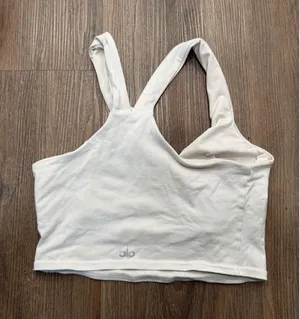 Alo Yoga Womens Asymmetrical Double Strap V-Neck Cropped Tank Top Bone White M thumbnail 1
