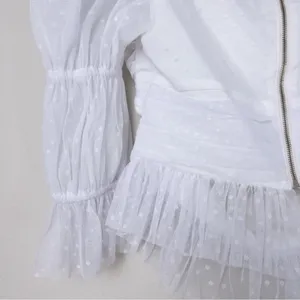 NEW LPA Dolores Top S Ivory Sheer Dot Puff Sleeve Cutout Pleated Peplum Tulle thumbnail 12