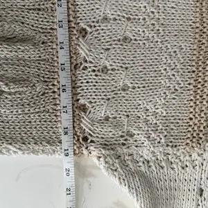 Handmade Crochet Knit Sweater Women Ivory Beige Balloon Sleeve Boho Coastal Chic thumbnail 9