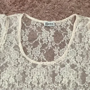 Rock‎ Candy Coquette Pastel Pink Lace Sheer Ruffle Blouse Size Small thumbnail 5