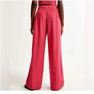 NWT Abercrombie & Fitch Wide Leg Linen Blend Trousers‎ L Pink Coastal Chic thumbnail 8