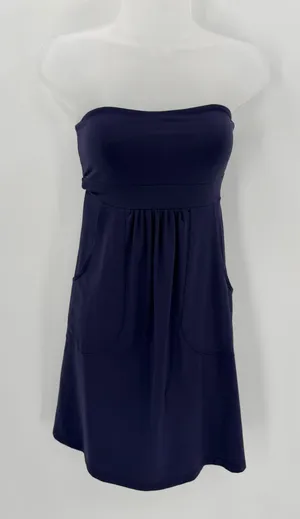 Susana Monaco Dress Womens XS Navy Blue Pleated Strapless Pocket Tube Minidress thumbnail 1