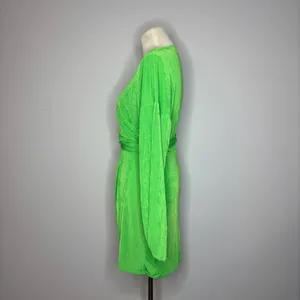 ASOS - Green Wrap Slinky Blouson Sleeve Dress thumbnail 5
