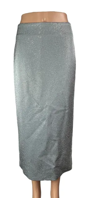 NEW Zara Women's Gary Shimmer Rhinestones Back Slit Maxi Straight Pencil Skirt S thumbnail 1