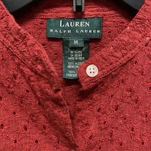 Lauren Ralph Lauren Red Eyelet Button Up Shirt Women Medium Roll Up Sleeve LRL thumbnail 5