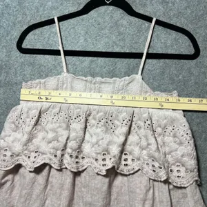 POL Boho Eyelet Embroidered Babydoll Cami Top Pink Ruffle Cotton Lace S thumbnail 2