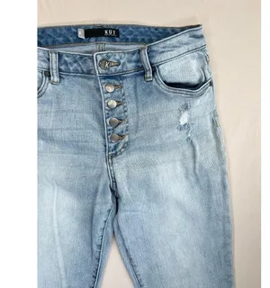 KUT From The Kloth Reese Jeans Sz 8 Light Wash High Waist Distressed Button Fly thumbnail 5