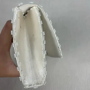 Vintage‎ Beaded Handmade Clutch Evening Handbag Ivory Satin Formal Party Bag thumbnail 7
