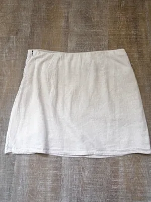 Abercrombie & Fitch Knotted Linen Mini Skirt Beige L Minimalist Coastal Neutral thumbnail 10