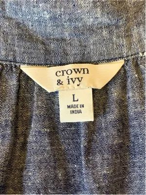Crown & Ivy Top Large Blue Sleeveless Embroidered Trim and boho tie thumbnail 2