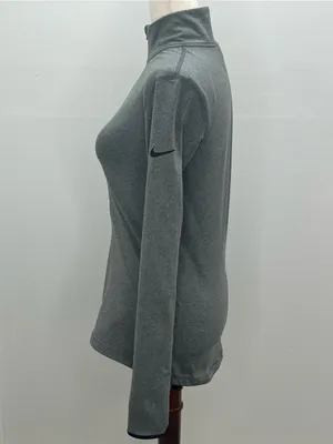 Nike Pro Dri-FIT Womens Gray Half-Zip Pullover Mock Neck w/Thumbholes Medium thumbnail 3